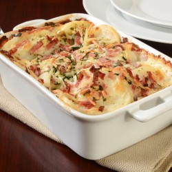 a3. Menu de la semaine - Gratin jambon-fromage, pommes, poireaux, bacon