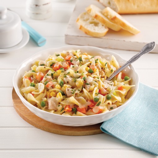 1-a3. menu de la semaine - Poulet à la King avec nouilles aux oeufs et salade