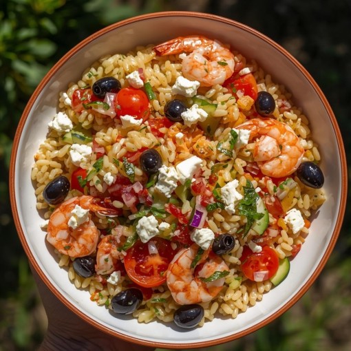 1-a1. Menu de la semaine - Salade d'orzo aux crevettes à la grecque