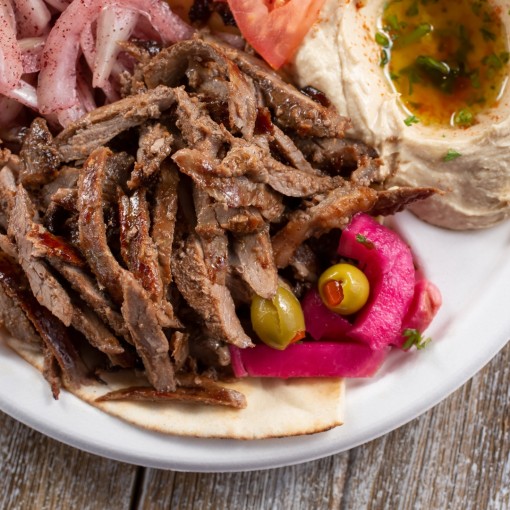a1. menu de semaine: Assiette shawarma de boeuf, riz aux vermicelles, légumes