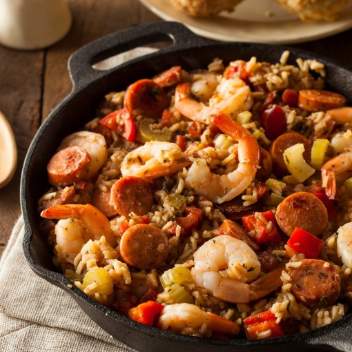a3. menu de la semaine - Jambalaya, crevettes, poulet, saucisses