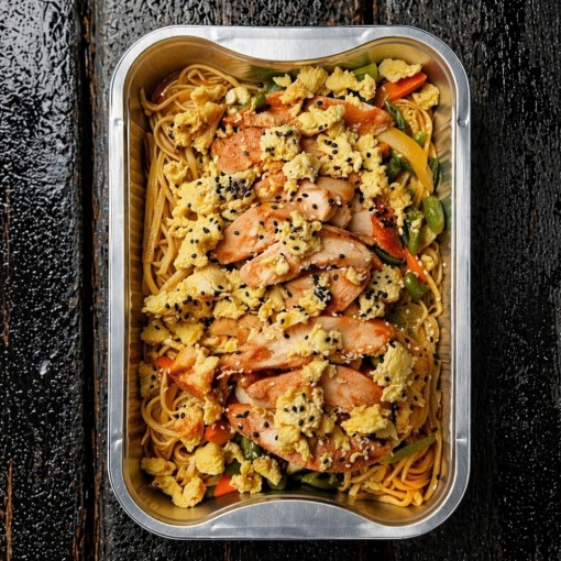 a4. menu de la semaine - Nouilles Singapour aux poulet et porc BBQ