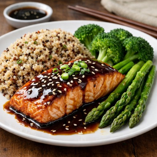 a1. menu de la semaine - Saumon teriyaki avec quinoa et légumes