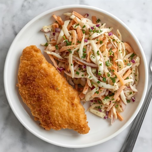 a5. menu de la semaine - Escalopes de poulet pané, pommes de terre et salade de chou