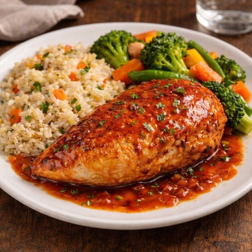 a5. Menu de semaine - Poulet rôti, sauce buffalo & érable, riz pilaf et légumes