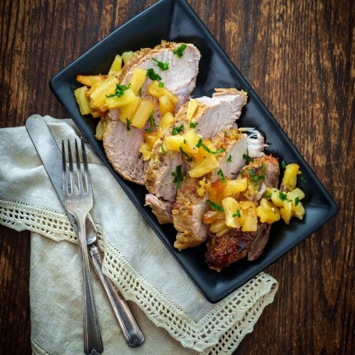 a4. menu semaine - Assiette cubaine, porc mojo, salsa d'ananas, casserole de patates sucrées